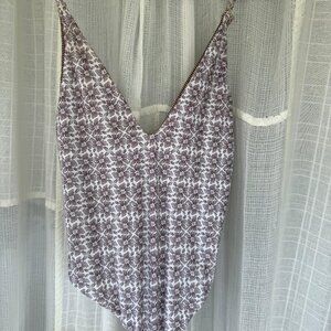 ACACIA Brown & White Deep V One-Piece Swimsuit Size Medium